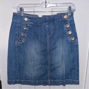 Denim Midi Skirt with Button Accent - Blue